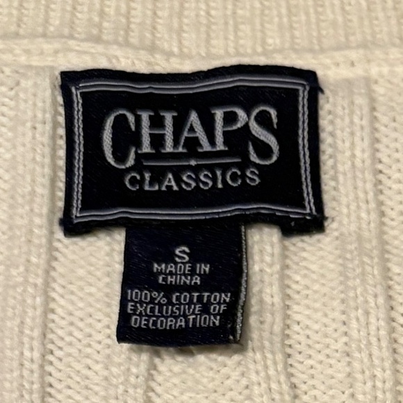 CHAPS Sweater Womens S Cotton Cable Knit V-Neck Pullover Ivory - Picture 3 of 4